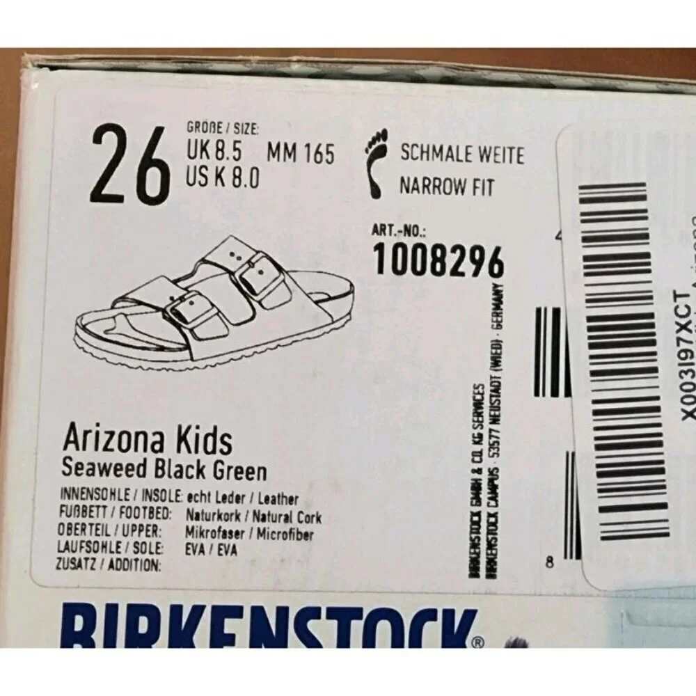 Birkenstock Arizona Kids Sandal Seaweed Black Green Size 26 Narrow US 8 - New